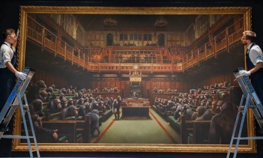 Banksy's Parliament of Chimpanzees Goes Bananas, Selling for £9.9m