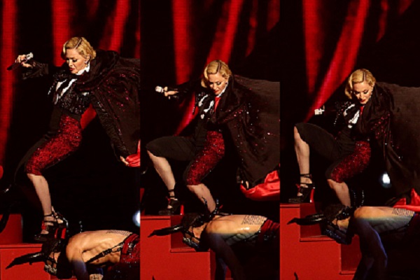 Madonna falls off stage